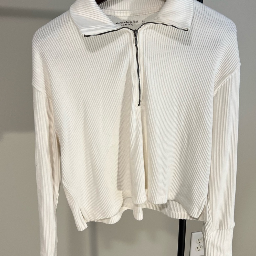 Abercrombie & Fitch Cream Ribbed Zip-Up Sweatshirt